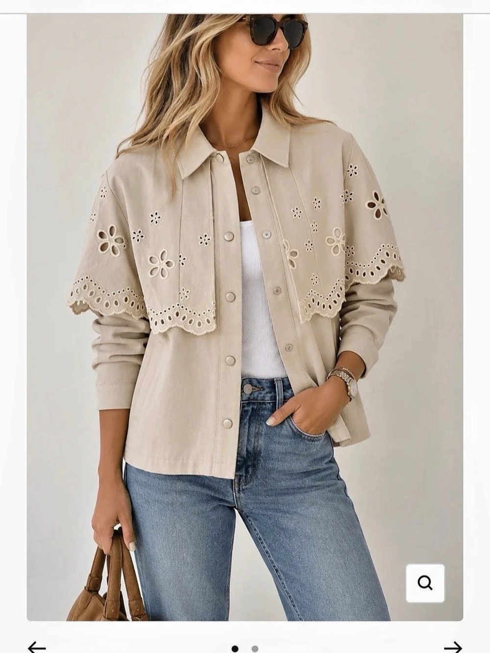 Lalavon Eyelet Embroidered Jacket in Beige Sunny Bloom Jacket